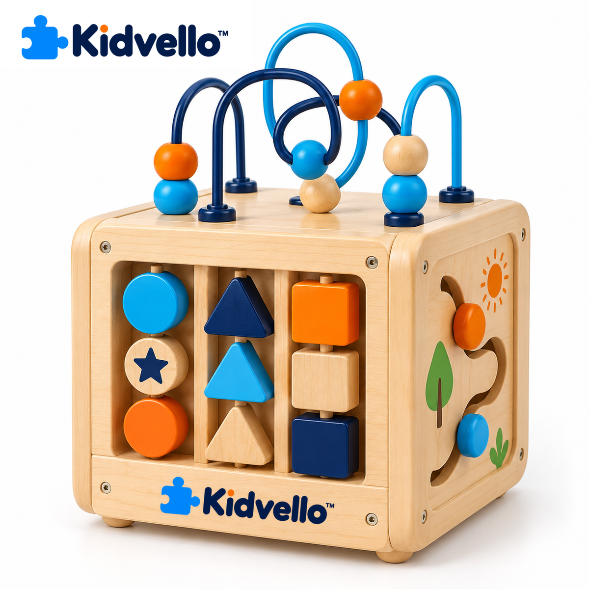 Kidvello™ Wooden Activity Cube — White background product image