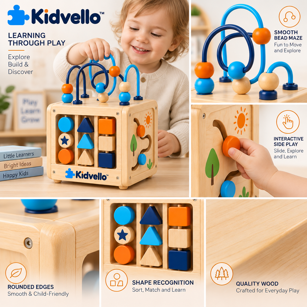 Kidvello™ Wooden Activity Cube — Product details image